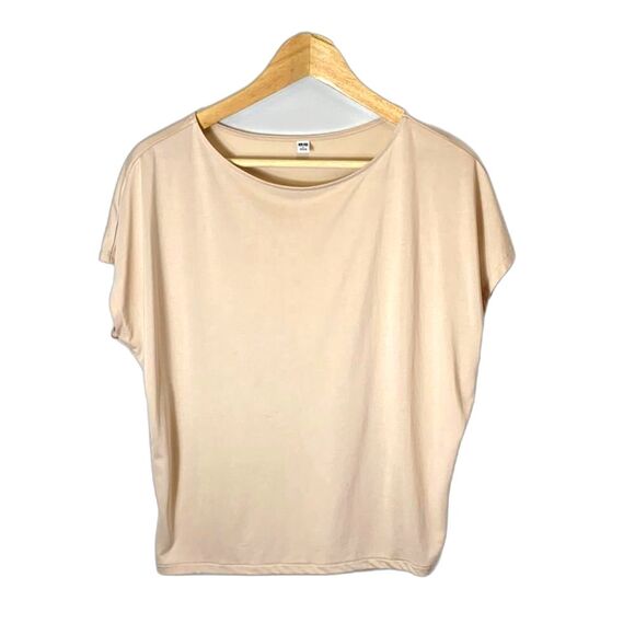 Uniqlo Pink-Beige Crewneck Short Sleeve Drape Relaxed T-Shirt Size S - Picture 2 of 11